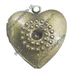 Iron Locket Photo Pendant, Heart Outside diameter:23x25mm Inside diameter:17x14mm, Sold by Bag