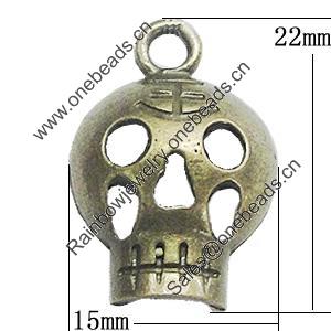 Pendant, Zinc Alloy Jewelry Findings, Skeleton 15x22mm, Sold by Bag