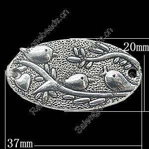 Pendant, Zinc Alloy Jewelry Findings, Flat Oval 37x20mm, Sold by Bag