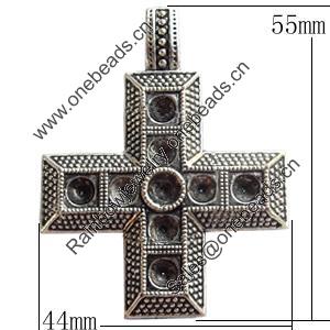 Pendant Zinc Alloy Jewelry Findings Lead-free, Cross, 44x55mm, Sold by Bag