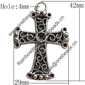 Pendant Zinc Alloy Jewelry Findings Lead-free, Cross, 29x42mm, Sold by Bag