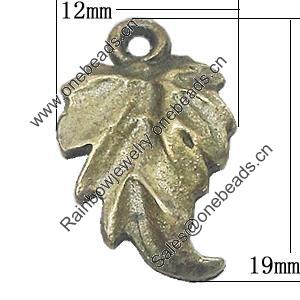 Pendant, Zinc Alloy Jewelry Findings, Leaf 12x19mm, Sold by Bag