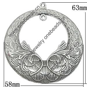Pendant, Zinc Alloy Jewelry Findings, 58x63mm, Sold by Bag