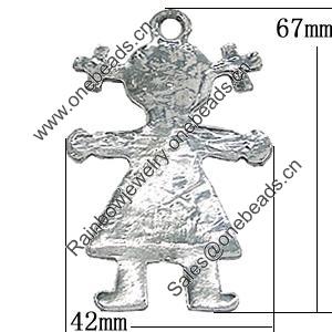 Pendant, Zinc Alloy Jewelry Findings, 42x67mm, Sold by Bag