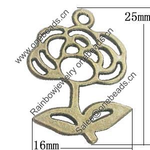 Pendant, Zinc Alloy Jewelry Findings, Flower 16x25mm, Sold by Bag