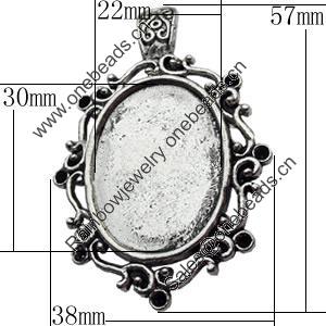 Zinc Alloy Pendant Settings, Outside diameter:38x57mm Inside diameter:22x30mm, Sold by Bag