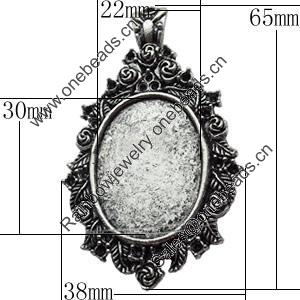 Zinc Alloy Pendant Settings, Outside diameter:38x65mm Inside diameter:22x30mm, Sold by Bag