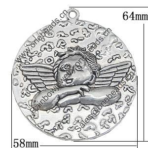 Pendant, Zinc Alloy Jewelry Findings, Flat Round 58x64mm, Sold by Bag