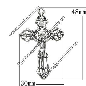 Pendant, Zinc Alloy Jewelry Findings, Cross 30x48mm, Sold by Bag