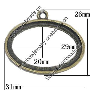 Zinc Alloy Pendant Settings, Outside diameter:31x26mm Interior diameter:29x20mm, Sold by PC