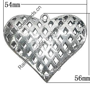 Pendant, Zinc Alloy Jewelry Findings, Heart 54x56mm, Sold by Bag
