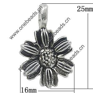 Pendant, Zinc Alloy Jewelry Findings, Flower 16x25mm, Sold by Bag