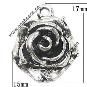 Pendant, Zinc Alloy Jewelry Findings, Flower 15x17mm, Sold by Bag