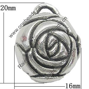 Pendant, Zinc Alloy Jewelry Findings, Flower 16x20mm, Sold by Bag