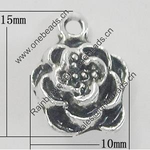 Pendant, Zinc Alloy Jewelry Findings, Flower 10x15mm, Sold by Bag
