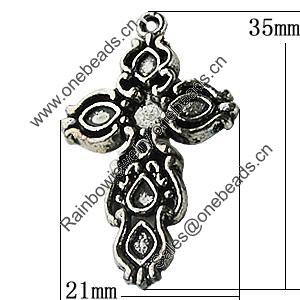 Pendant Zinc Alloy Jewelry Findings Lead-free, Cross 21x35mm Hole:2mm, Sold by Bag