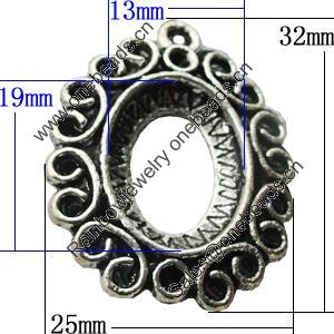 Zinc Alloy Pendant Settings, Outside diameter:25x32mm Interior diameter:13x19mm Hole:2mm, Sold by Bag