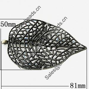 Pendant Zinc Alloy Jewelry Findings Lead-free, Leaf 50x81mm Hole:2.5mm, Sold by Bag  