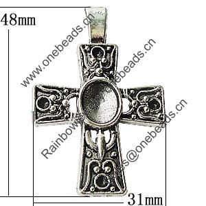 Pendant Zinc Alloy Jewelry Findings Lead-free, Cross 31x48mm Hole:7mm, Sold by Bag  
