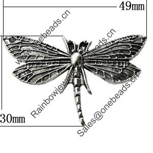 Pendant Zinc Alloy Jewelry Findings Lead-free, Dragonfly 49x30mm Hole:1.5mm, Sold by Bag