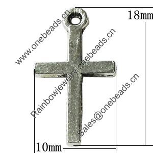 Pendant Zinc Alloy Jewelry Findings Lead-free, Cross 10x18mm Hole:1mm, Sold by Bag