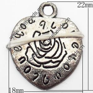 Pendant, Zinc Alloy Jewelry Findings, Heart, 18x22mm, Sold by Bag
