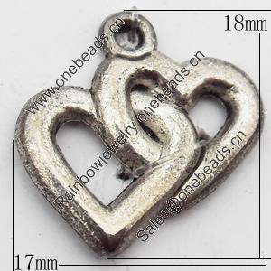 Pendant, Zinc Alloy Jewelry Findings, Heart, 17x18mm, Sold by Bag