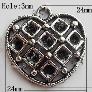 Pendant Zinc Alloy Jewelry Findings Lead-free, Heart 24x24mm Hole:3mm, Sold by Bag
