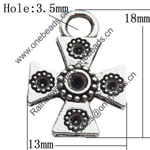 Pendant Zinc Alloy Jewelry Findings Lead-free, Cross 13x18mm Hole:3.5mm, Sold by Bag