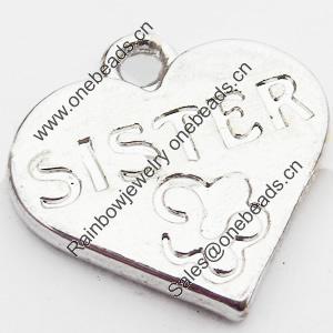 Pendant, Zinc Alloy Jewelry Findings, Heart, 18mm, Sold by Bag