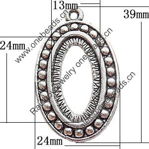 Zinc Alloy Pendant Settings, Outside diameter:24x39mm, Interior diameter:13x24mm, Sold by Bag