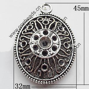 Zinc Alloy Pendant Settings, 32x45mm Hole:4mm, Sold by Bag