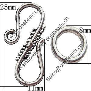 Clasps Zinc Alloy Jewelry Findings Lead-free, Loop:11x25mm Bar:8mm Hole:2mm, Sold by KG  