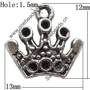 Pendant Zinc Alloy Jewelry Findings Lead-free, Crown 13x12mm Hole:1.5mm, Sold by Bag