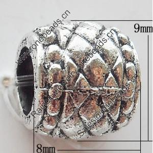 European Style Beads Zinc Alloy Jewelry Findings Lead-free, 8x9mm Hole:5mm, Sold by Bag