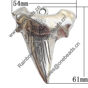 Pendant Zinc Alloy Jewelry Findings Lead-free, Heart 54x61mm Hole:4mm, Sold by Bag