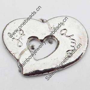 Pendant, Zinc Alloy Jewelry Findings, Heart, 21x15mm, Sold by Bag