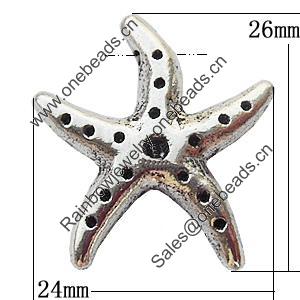 Pendant Zinc Alloy Jewelry Findings Lead-free, Star 24x26mm Hole:1.5mm, Sold by Bag