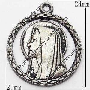 Pendant, Zinc Alloy Jewelry Findings, 21x24mm, Sold by Bag