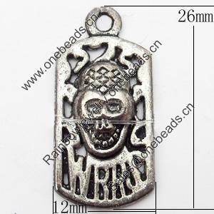 Pendant, Zinc Alloy Jewelry Findings, 12x26mm, Sold by Bag