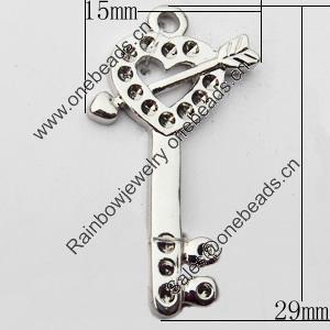 Pendant, Zinc Alloy Jewelry Findings, Key, 15x29mm, Sold by Bag