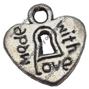 Pendant, Zinc Alloy Jewelry Findings, Heart, 12x12mm, Sold by Bag