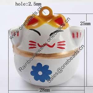 Brass Enamel Small Bell Charm, Lead-free 25x28x25mm Hole:about 2.5mm, Sold by PC