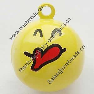 Brass Enamel Small Bell Charm, Lead-free 19mm Hole:about 2.5mm, Sold by PC