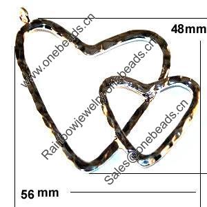  Zinc alloy Pendant, Heart, Nickel-free & Lead-free A Grade, 48x56mm, Sold by PC