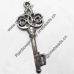 Pendant, Zinc Alloy Jewelry Findings, Key, 17x45mm, Sold by Bag