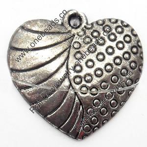 Pendant, Zinc Alloy Jewelry Findings, Heart, 24x23mm, Sold by Bag