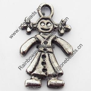 Pendant, Zinc Alloy Jewelry Findings, Girl, 17x29mm, Sold by Bag