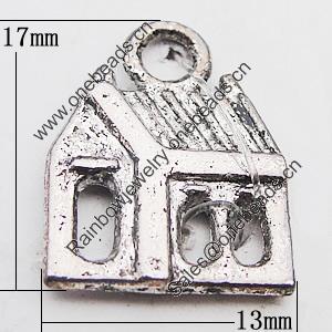 Pendant, Zinc Alloy Jewelry Findings, House 13x17mm Hole:3mm, Sold by Bag