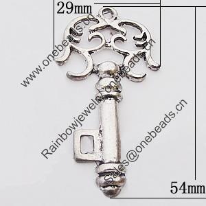 Pendant, Zinc Alloy Jewelry Findings, Key 29x54mm Hole:3mm, Sold by Bag